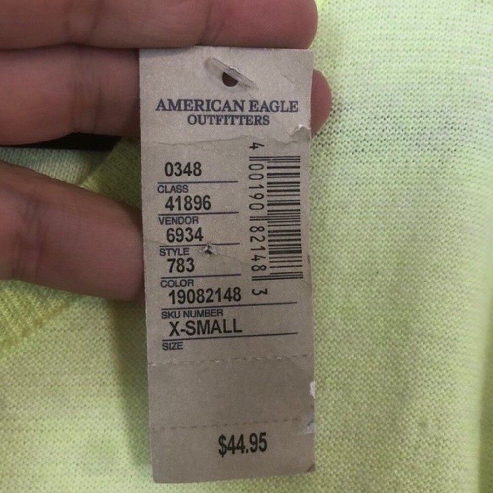 AMERICAN EAGLE X-Small Bright Yellow Pullover Sweater Sweatshirt Crewneck NWT - Picture 5 of 7